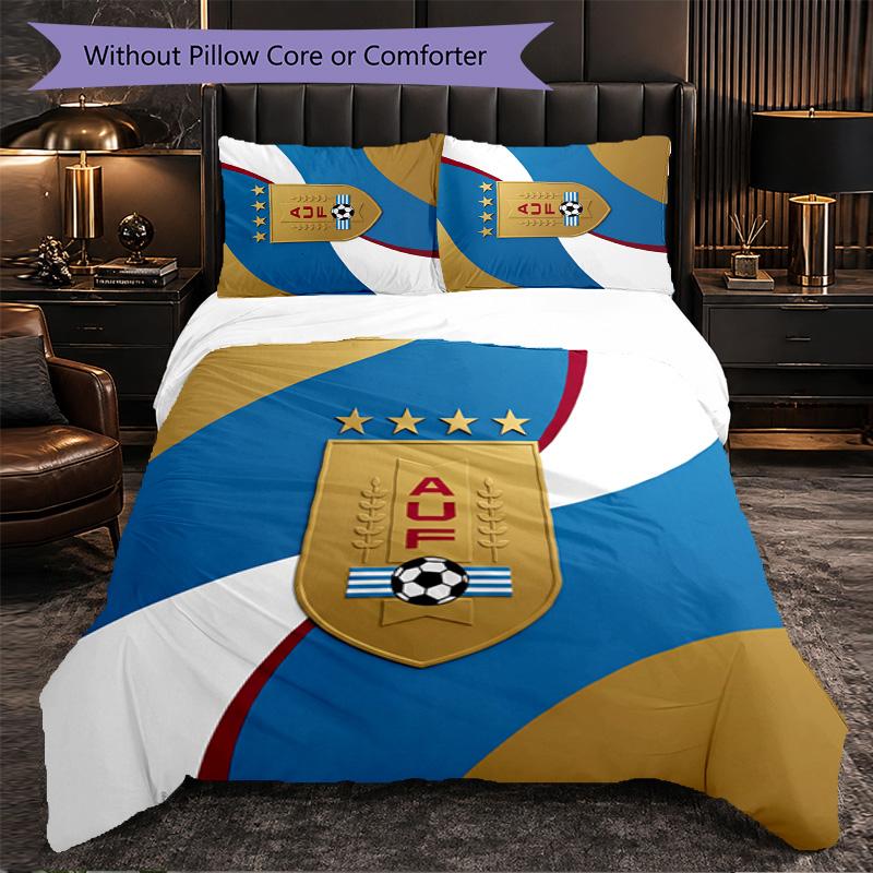 Uruguay Football Pattern 3 Pieces Bedding Set Soft Microfiber Duvet Cover with Pillow Cases for Bedroom
