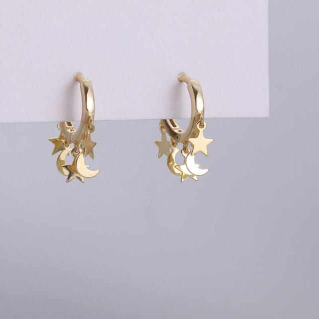 Серьги-кольца с кисточками из стерлингового серебра 925 пробы в форме луны и звезды, женские простые французские круглые серьги, ювелирные изделия ручной работы