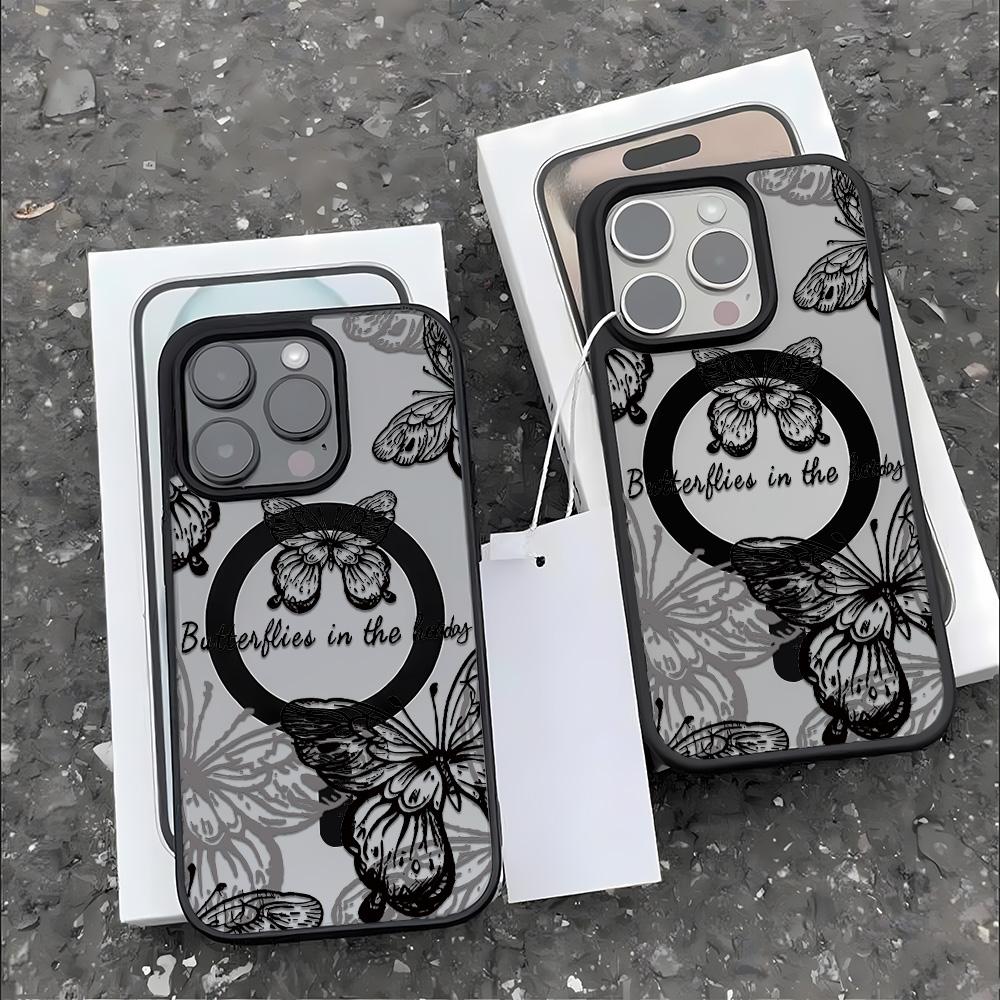 Прозрачный чехол с бабочками для iPhone 17 Pro Max Чехол iPhone 16 15 14 13 11 12 Pro Max Magsafe Магнитная беспроводная зарядка Чехол