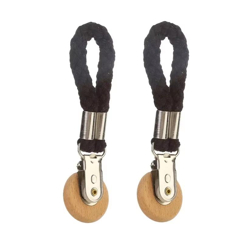 8/1pcs Household Bathroom Towel Clip Multi Functional Non Perforated Kitchen Towel Clip Woven Rope Beech Wood Round Head Storage
