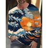 2024 новая мужская футболка с длинными рукавами Ukiyoe с 3D-печатью, принтом в виде волн и кошек, осенний повседневный топ с круглым вырезом