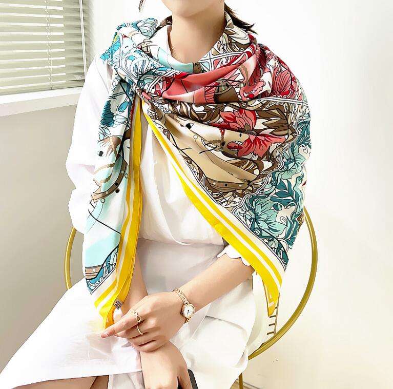 130cm War Horse Ladies Decoration Big Square Scarf Twill Silk Scarf Women Kerchief Scarves For Ladies Fashion Shawl Echarpe