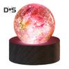Faux Crystal Glass Balls USB Powered LED Chakra Ball with Wooden Base Ice Cracked Spheres Night Light for Meditation Home Table Decor