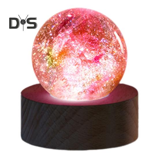 Faux Crystal Glass Balls USB Powered LED Chakra Ball with Wooden Base Ice Cracked Spheres Night Light for Meditation Home Table Decor