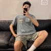 Мужской хлопковый пижамный комплект с короткими рукавами, шорты для дома, молодежная одежда, подходящая для ношения на открытом воздухе, домашняя одежда, Hombre