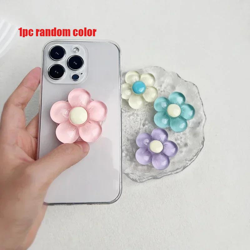 Прозрачный акриловый держатель для телефона в виде цветка конфетного цвета, складная настольная подставка, милый цветочный выдвижной держатель для мобильных устройств, 1 шт.