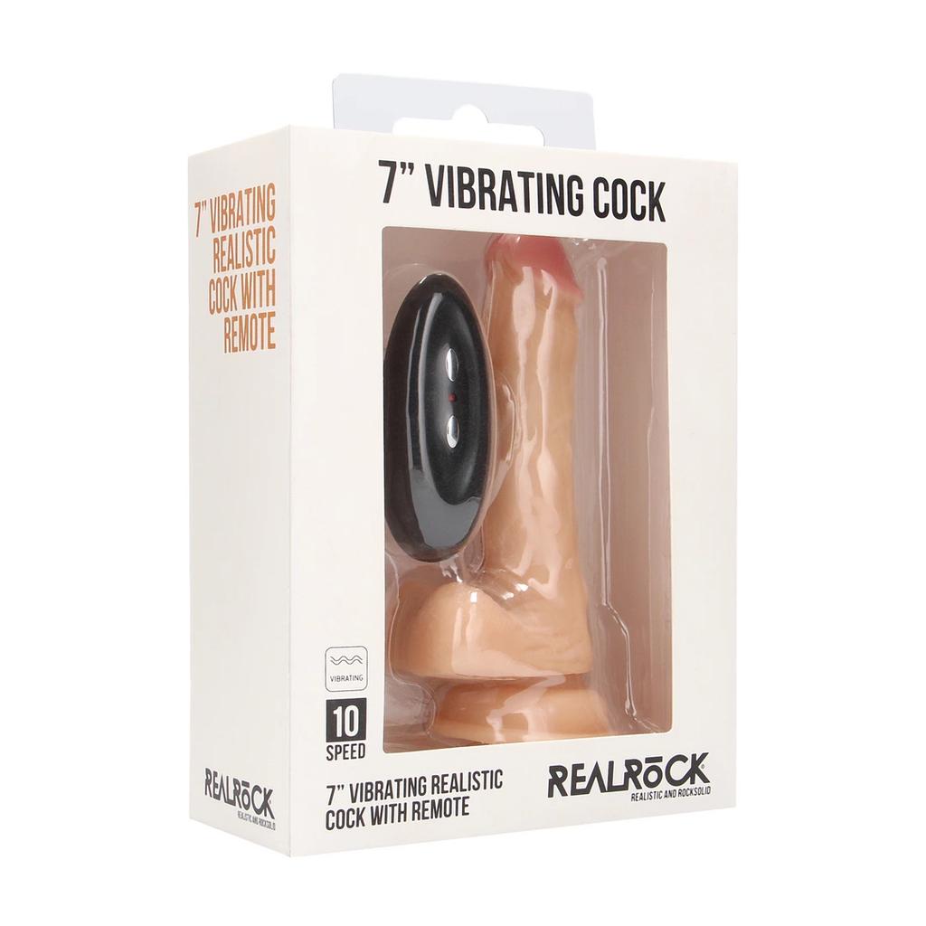 RealRock - Vibrating Realistic Dildo with Testicles - with Remote Control 18 cm