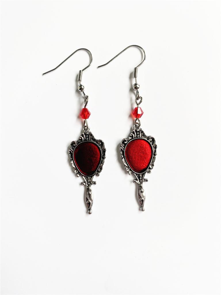 Серьги-подвески в стиле темного готического панка для женщин и мужчин, старинные серебряные серьги цвета летучей мыши и алого зеркала, оптовая продажа ювелирных изделий