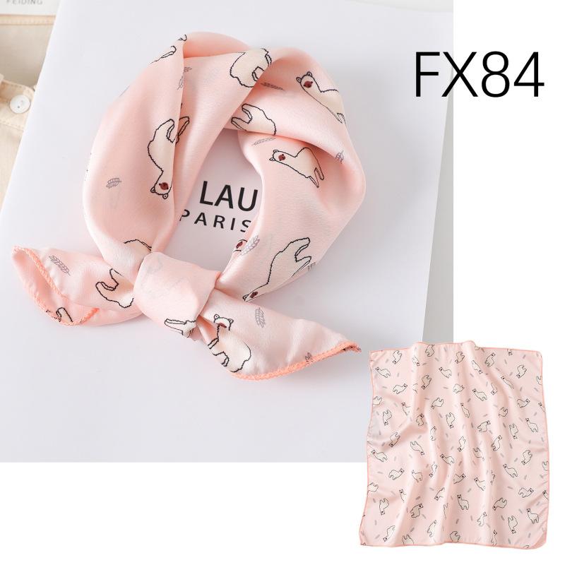 New Small Square Scarf for Women, Printed Silk Scarf, Decorative Neckerchief, Cartoon Animal Plaid Striped Scarf