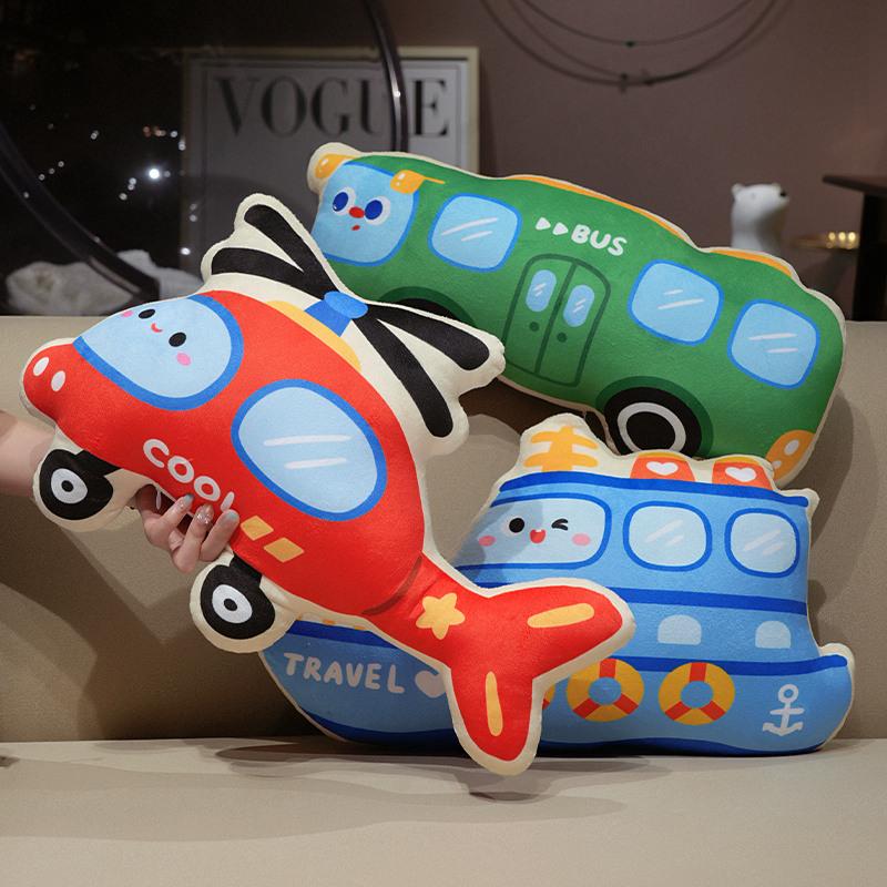 Funny Cartoon Transport Vehicles Plush Toys Cozy Stuffed Ambulance Police Car Doll Ship Plane Train Throw Pillow Cushion Home Decor