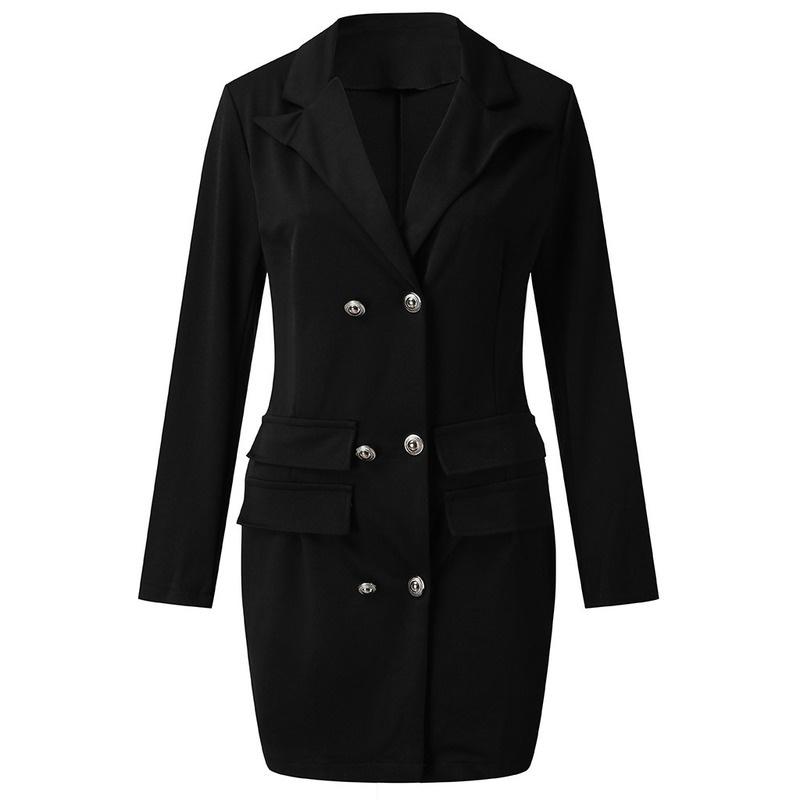 Women Casual Solid Jackets Female Elegant Double Breasted Long Coat Ladies Plus Size Button Military Style Long Dress