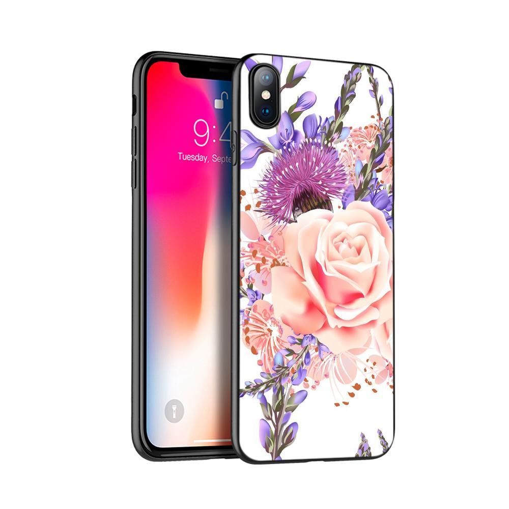 Черный чехол из ТПУ для iPhone 5 5s SE 2020 6 6s 7 8 plus x 10 чехол для iPhone XR XS 11 pro MAX чехол красивая девушка с цветами листья
