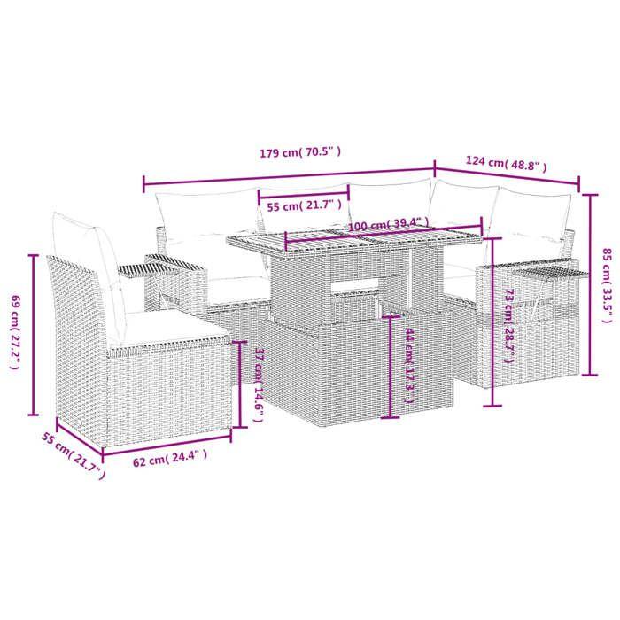 VidaXL Salon de Jardin avec Coussins 6 pcs, Canapés de Terrasse, Ensemble de Meubles de Patio, Mobilier d'Extérieur, Gris 3271760