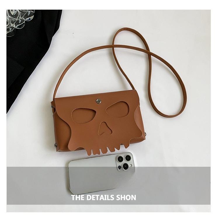 Halloween bag, niche, feminine diagonal cross small square bag, fashionable personality, skull mask, perforated shoulder bag