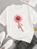 (Asian Size) Lovely Flower Style T-shirts Fashion O-neck Female Casual Women's Top T Clothing Print Short Sleeve Graphic Tee