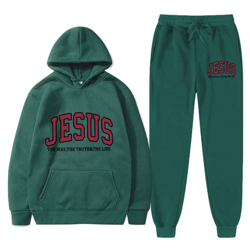 Men Women Casual Hooded Sweatshirt Set With Letter Print Long Sleeve Top Pants Sportwear