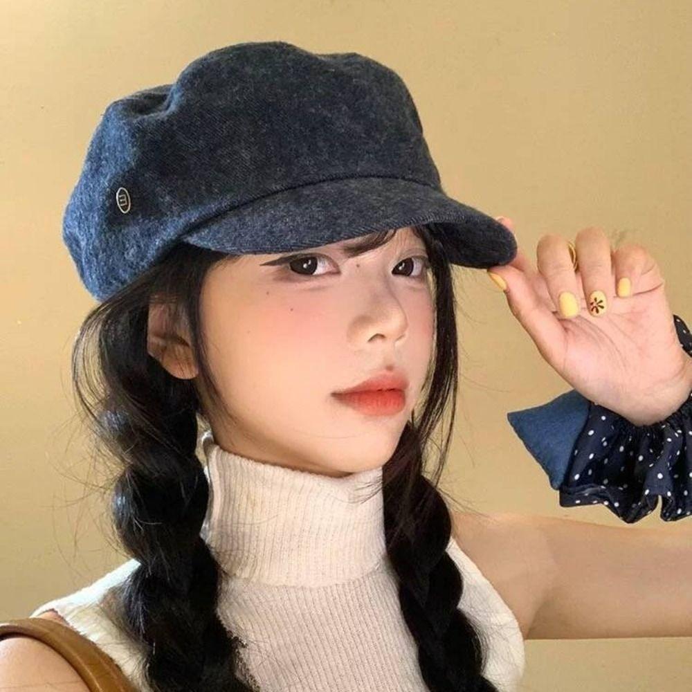 Винтажная кепка художника в британском стиле Y2k Восьмиугольная шляпа Ретро Джинсовый берет Повседневная