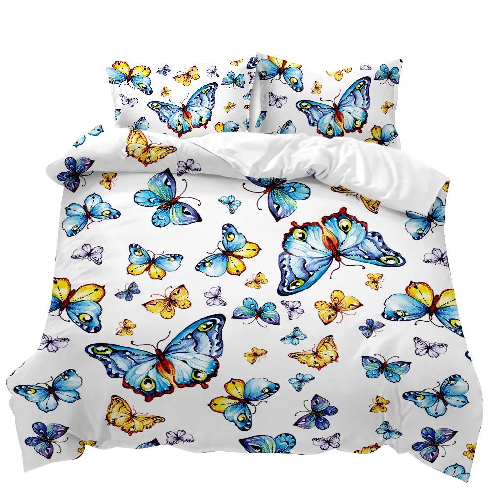 Butterfly Duvet Cover Girls Women Spring Blue Golden Butterfly Bedding Set Animal Double Queen King Size Polyester Qulit Cover