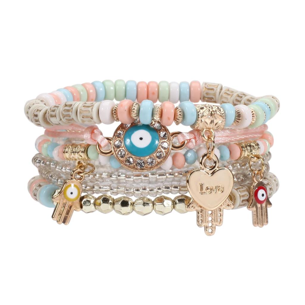 Штабелируемые женские браслеты с большими глазами, многослойный эластичный браслет из бисера BohemianEvil в стиле хиппи