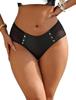 Ohyeahlady Plus Size PU Mesh Solid Underwear with Metal Size 2XL Women's Panties, See-Through Panties, Color, T-Back, Nightclub, Low-Rise Buttons,