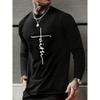 Мужская футболка с длинным рукавом с принтом креста в религиозном стиле Теплая футболка с длинным рукавом для мужчин, подходящая для осенне-зимнего сезона