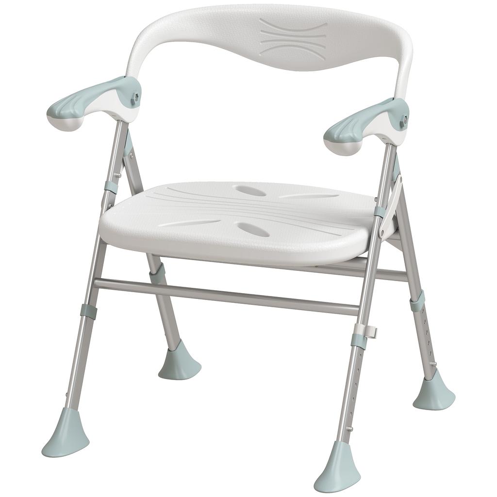 Foldable Shower Chair with Flip-Up Armrests, Shower Stool with Adjustable Height, Tool-Free Assembly, 136 kg