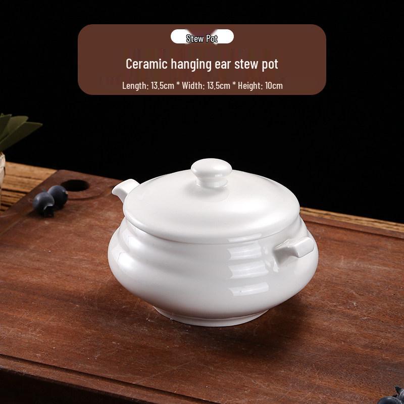 Ceramic Double Boiler Stew Pot with Lid for Soup, Bird's Nest, and Steamed Eggs