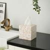 Mother-of-pearl inlaid square tissue box handcrafted with a sliding base white color.