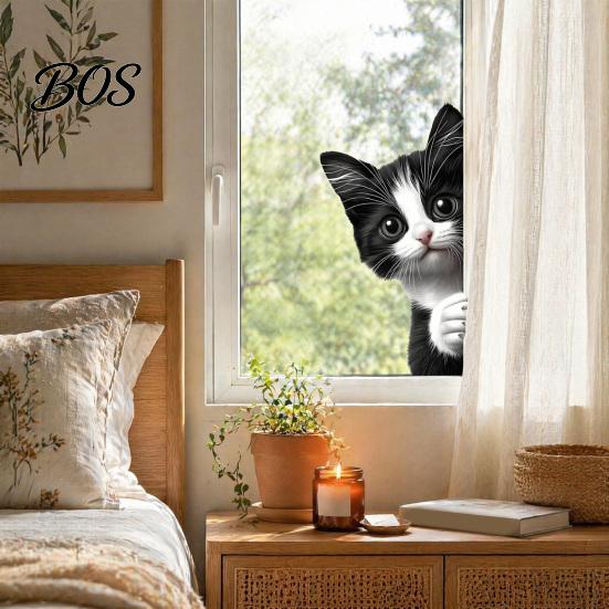 Cute Pet Window Decals Static Sticker, 3D Peeking Animal Glass Decal, Waterproof Cling Stickers PVC Removable Cling, for Home Balcony And Bathroom