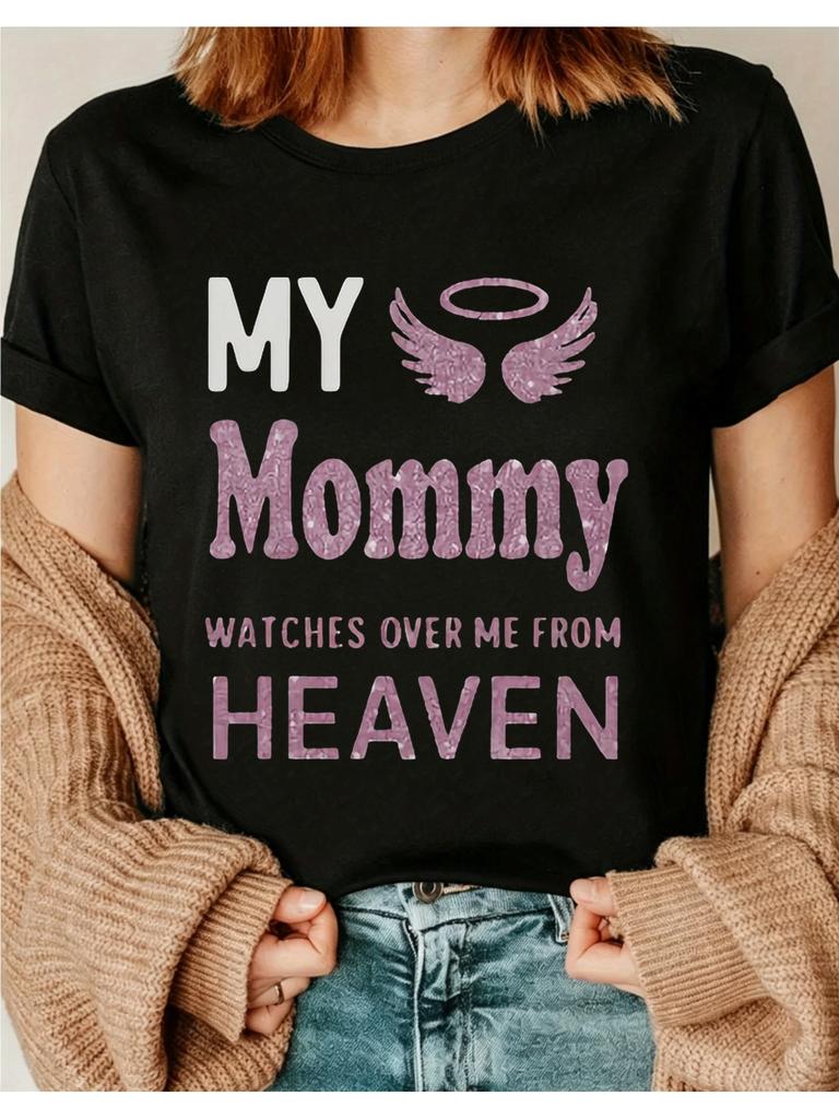 Memorial Mom Heartfelt Letter Women Summer Casual Short Sleeve T-Shirt Ladies Fashion Graphic Short Sleeve Shirti01 Crew