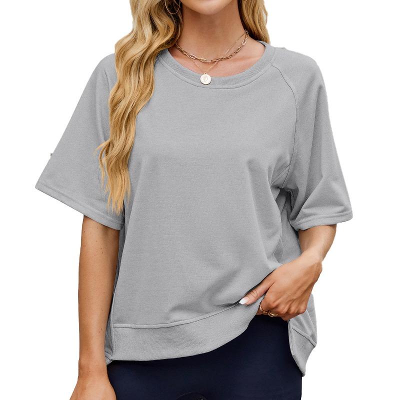 Женская весенне-летняя однотонная нить с круглым вырезом и рукавом средней длины, свободная футболка с капюшоном