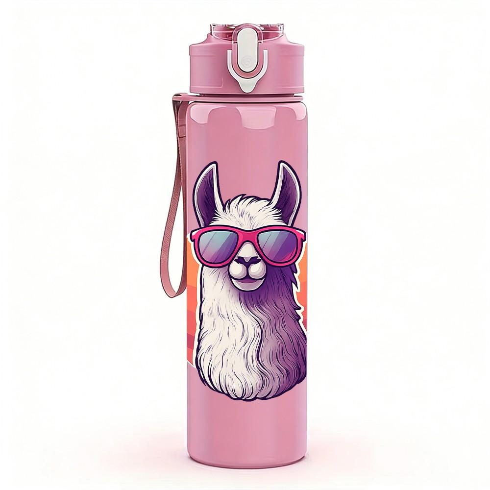 1PC Sunglasses Purple Llama 750ml Color Plastic Sports Water Bottle Leakproof Flip Straw Lid Suitable for Sports Office Home Use
