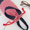 Outdoor Drawstring Canvas Cup Bag Grid Small Storage Bag Fashionable Water Bottle Cover  Outdoor