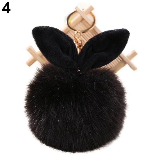 Cute Faux Fur Rabbit Ear Soft Pom Pom Ball Key Ring Chain Keychain Bag Decor