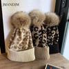 Европейская и американская мода леопардовый принт гофрированная вязаная шапка женская шапка утепленная мужская шерстяная шапка тренд