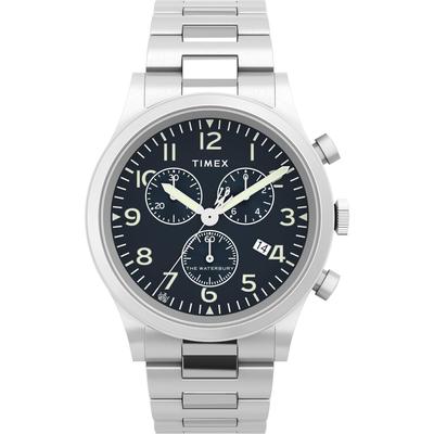 Часы Waterbury Traditional Chrono с черным циферблатом из нержавеющей стали и минеральным стеклом, кварцевые часы марки TW2W48200, серебристые мужские [Товар]