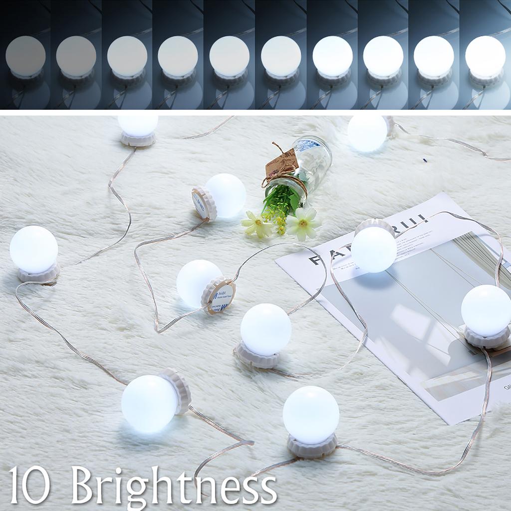 Vanity LEDs Mirror Lights Kit with 10 Bulbs Adjustable 10 Brightness & 3 Lighting Modes USB Mirror String Light for