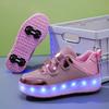 New Runaway Shoes, Girls Four-wheel Pulley Shoes USB Charging Luminous Shoes Skates Invisible Wheels Shoes Double Wheels