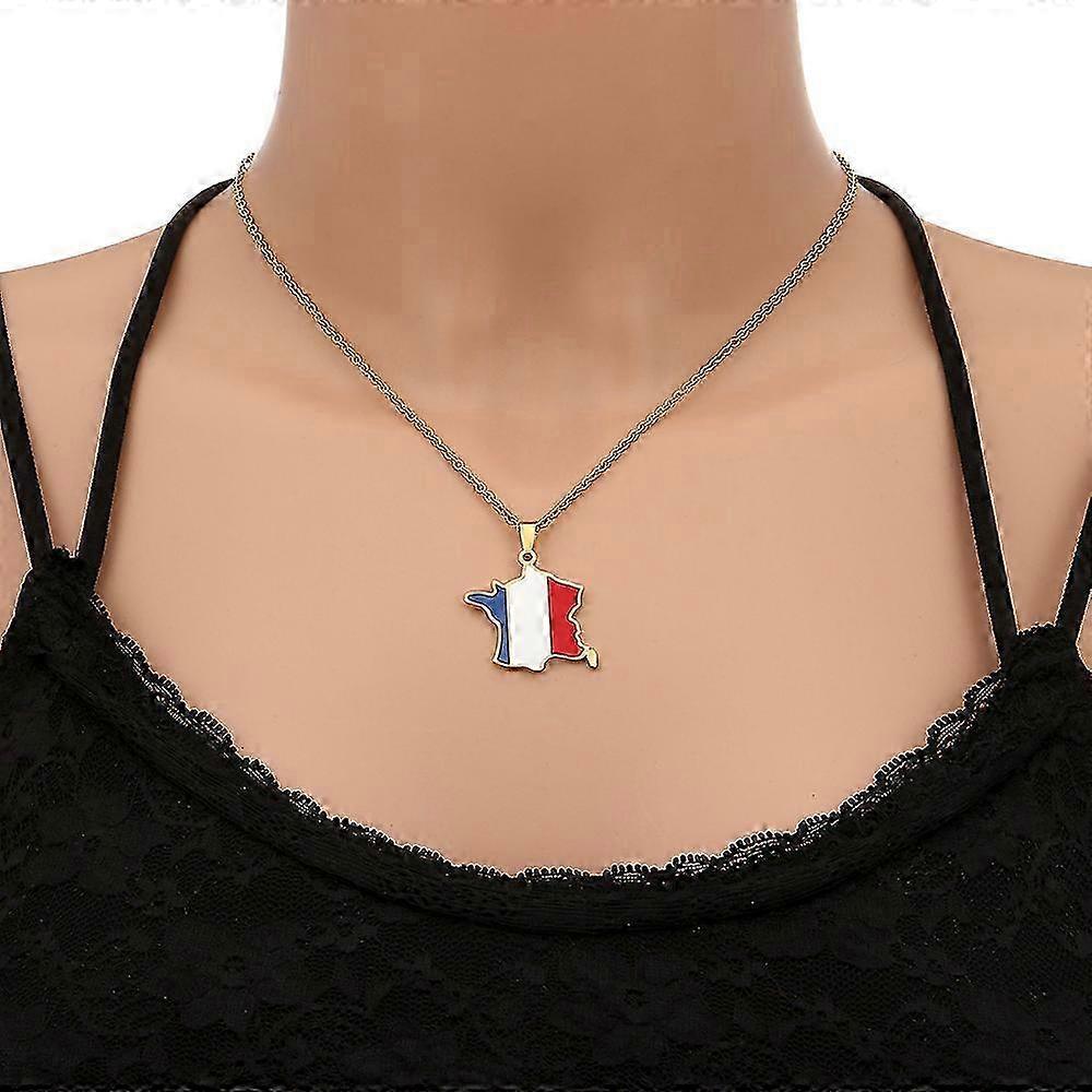 Stainless Steel French Map Flag Pendant Necklace in Gold/Silver Color for Men and Women