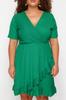 Женское модное новое платье большого размера, зеленое двубортное трикотажное платье с воланами, двубортное мини-трикотажное платье с воланами