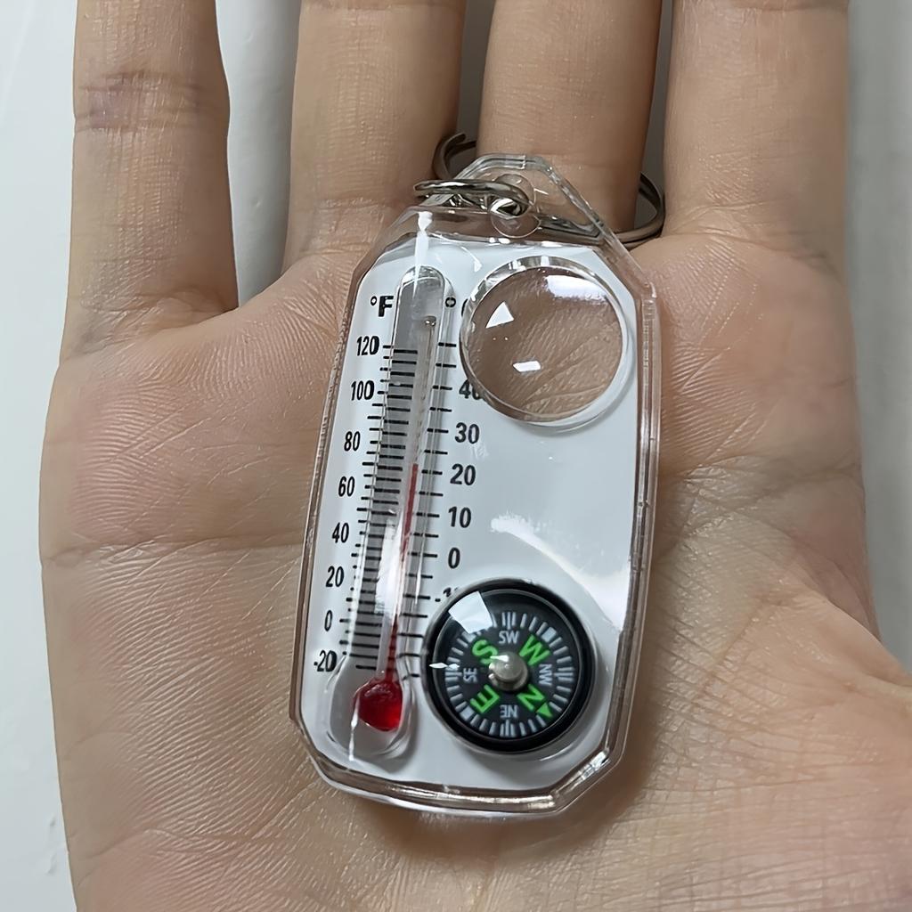 Брелок 3 в 1 с термометром, компасом и лупой - Портативный мини для приключений на открытом воздухе - Идеально подходит для пеших походов, кемпинга и путешествий