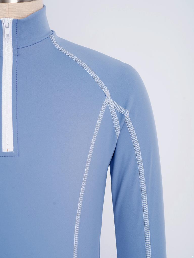 Детская рубашка для девочек для верховой езды с воротником-стойкой, длинными рукавами, отверстиями для большого пальца, застежкой-молнией, пуловер, спортивный топ с карманами