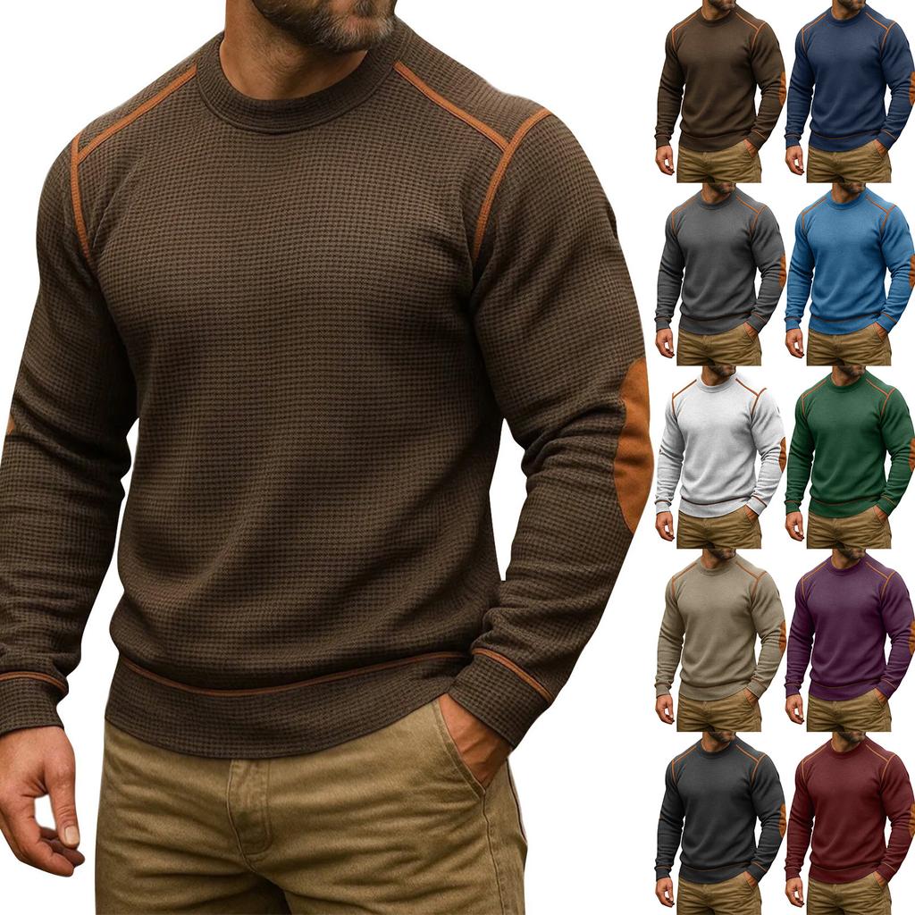 Men's Solid Color Round Neck Long Sleeve Tops Men's Sports Large Size Casual Round Neck Tops
