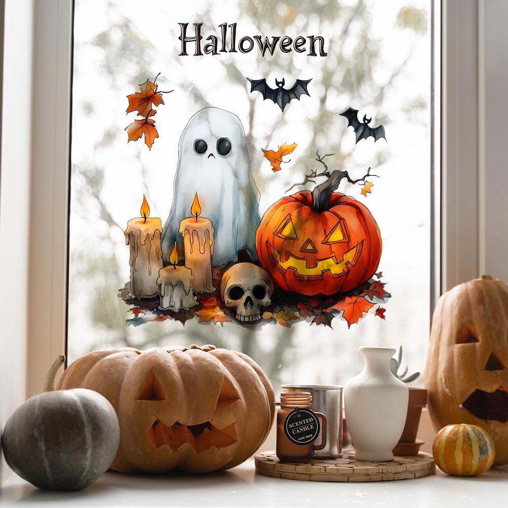 Pumpkin Ghost Halloween Candle Living Room Entrance Home Decor Wall Stickers