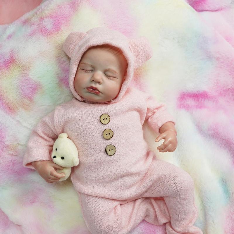 17 Inch Reborn Dolls LouLou with Closed Eyes Soft Touch Cloth Body Realistic Newborn Babies Doll Hand Draw Hair Rebirth Dolls for Kids Birthday Gift