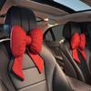 Car Seat Headrest Lumbar Adjustable Lumbar Support Neck Pillow Bow Linen Soft Pillow Cushion Car Travel Rest Headrest Pillow