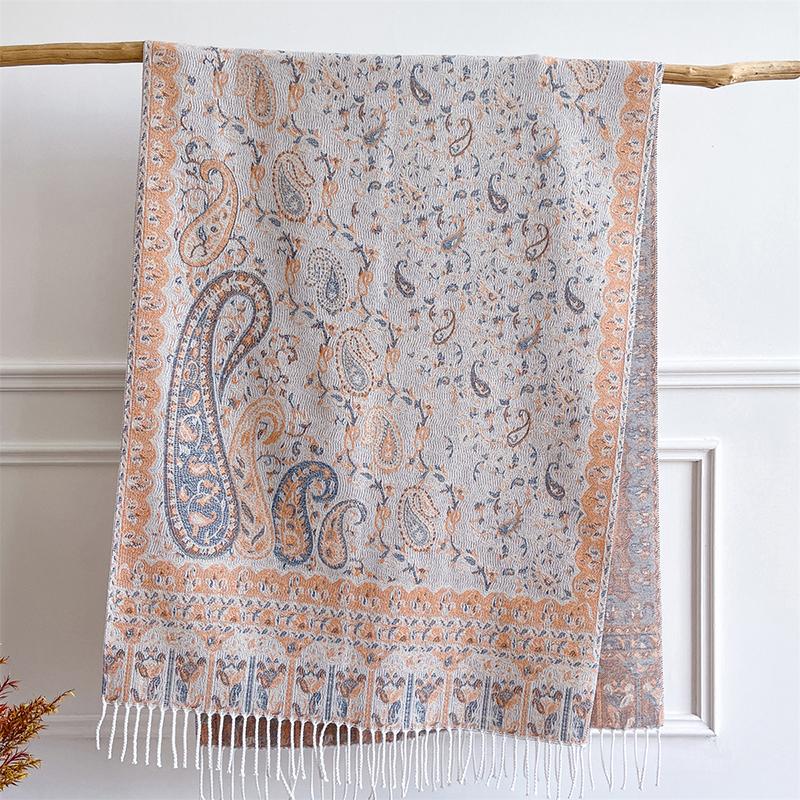 Paisley Ethnic Scarf Cashmere Women Jacquard Pashmina Shawls Tassel Blanket Hijab Head Wraps Winter Scarves Foulard Bufanda