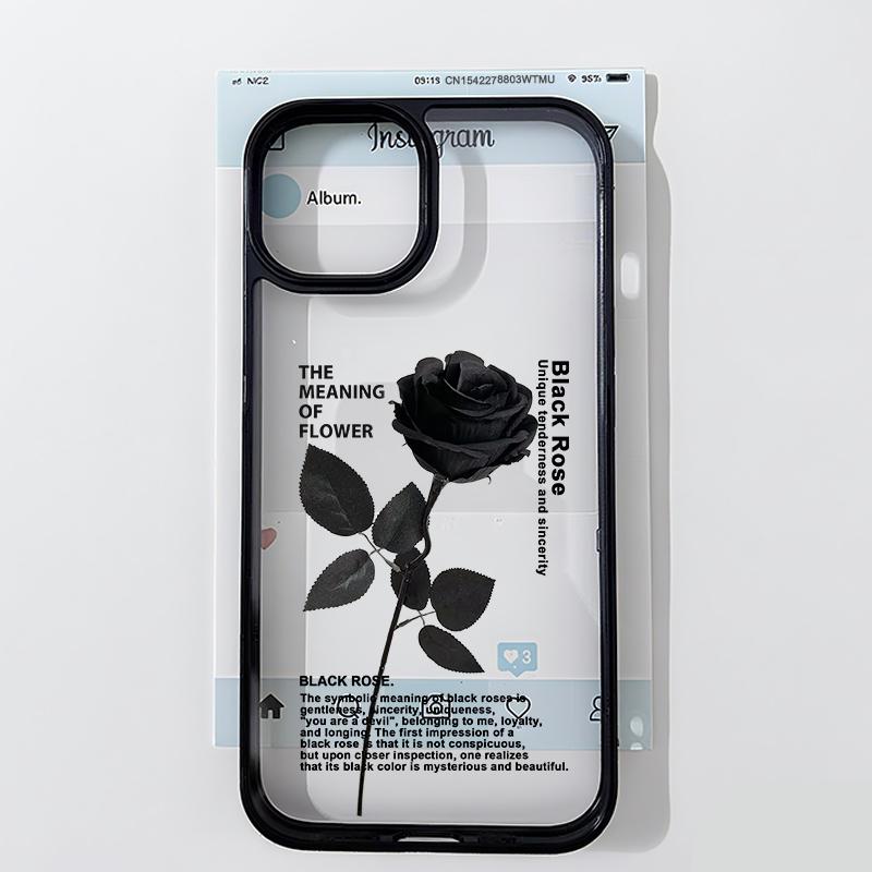 Винтажный чехол для телефона с черной розой для IPhone 17 1615 14 13 12 11 Pro MAX 17Air XR 8Plus Y2K Girl Жесткий Прозрачный Жесткий Чехол Fundas