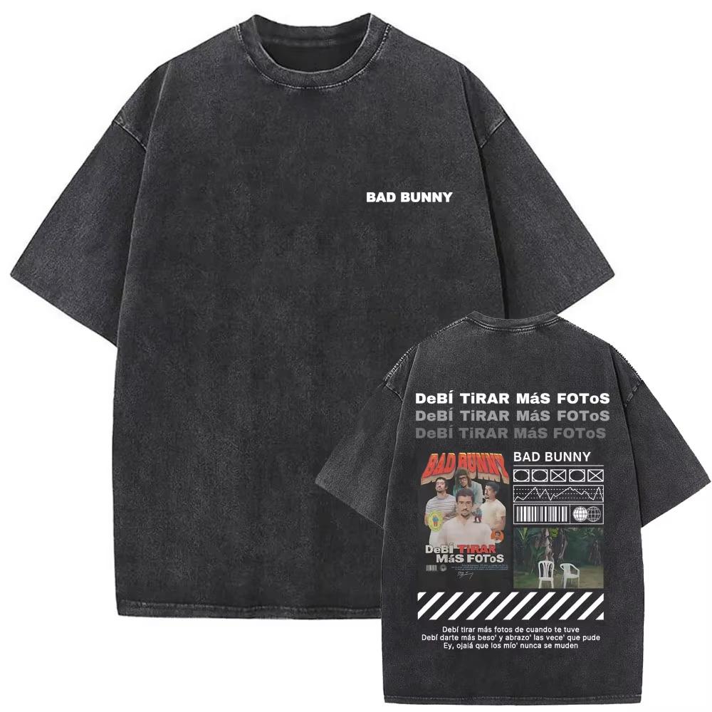 Washed Vintage Bad Bunny Un Verano Sin Ti Graphic Tshirt Mens Fashion Oversized Streetwear Women High Quality Cotton T Shirts