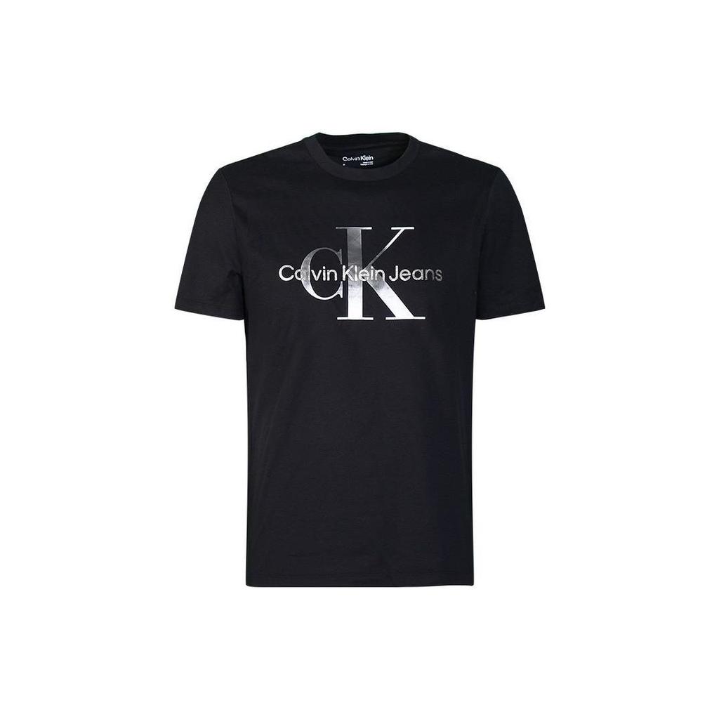 Calvin Klein Overlapping Letter Print Casual Crew Neck Short Sleeve T-Shirt Men Tops Black 40DC813-002